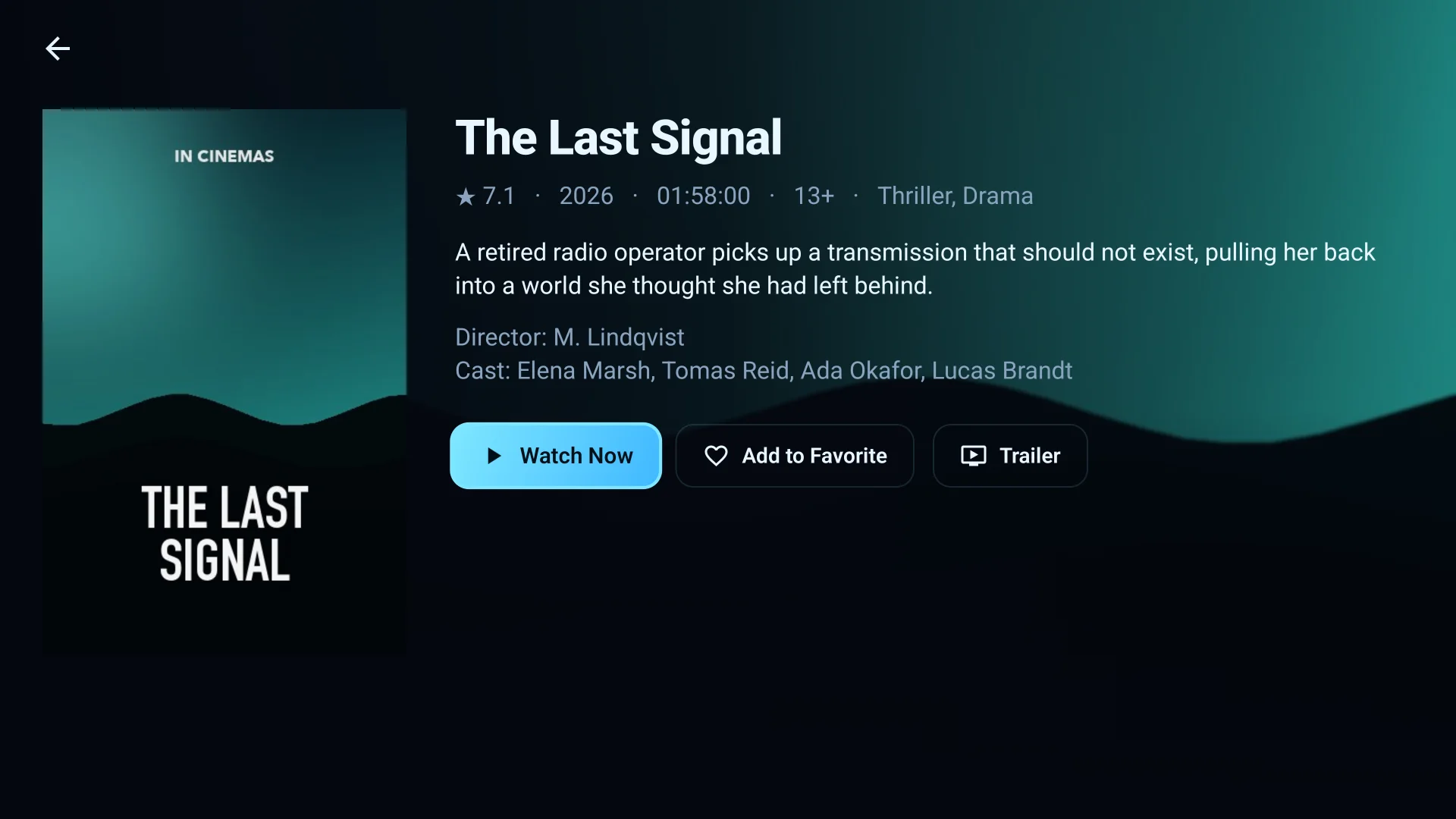 Movie details with plot, cast, Watch Now and Trailer