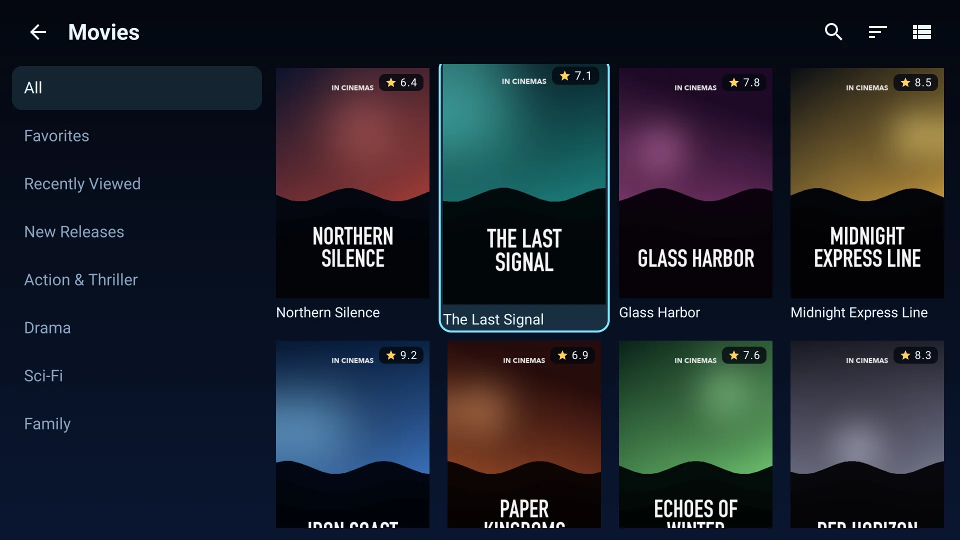 Movies grid with posters and ratings